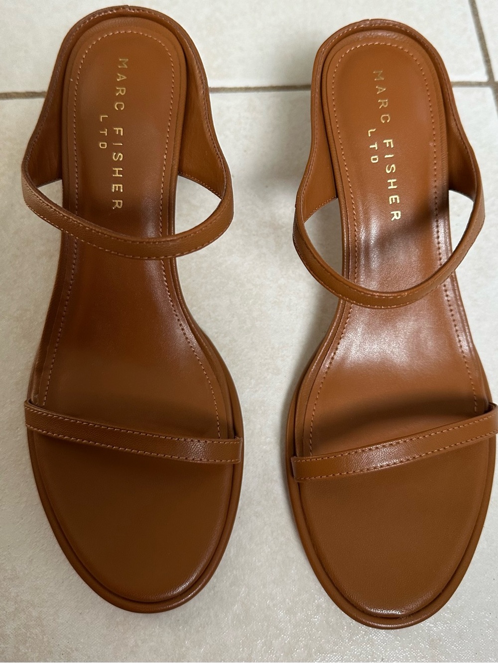 Marc Fisher Cognac Double-Strap Slide Sandals